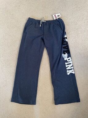 NWT PINK Victoria's Secret Navy Boyfriend Pants with 'Love PINK' Medium